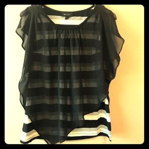 NWOT Asymmetrical sheer layered striped top